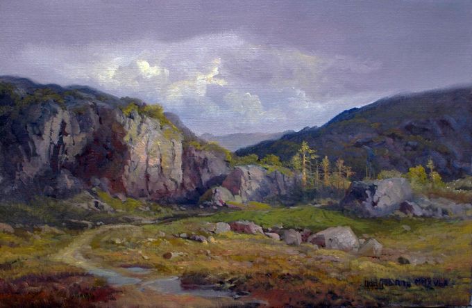 Frå Runaskardet, Bjerkreim. 41x60 Olje på Claesson AC lin.