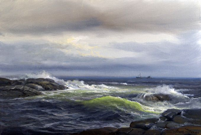Urolig sjø. 35x50 cm.